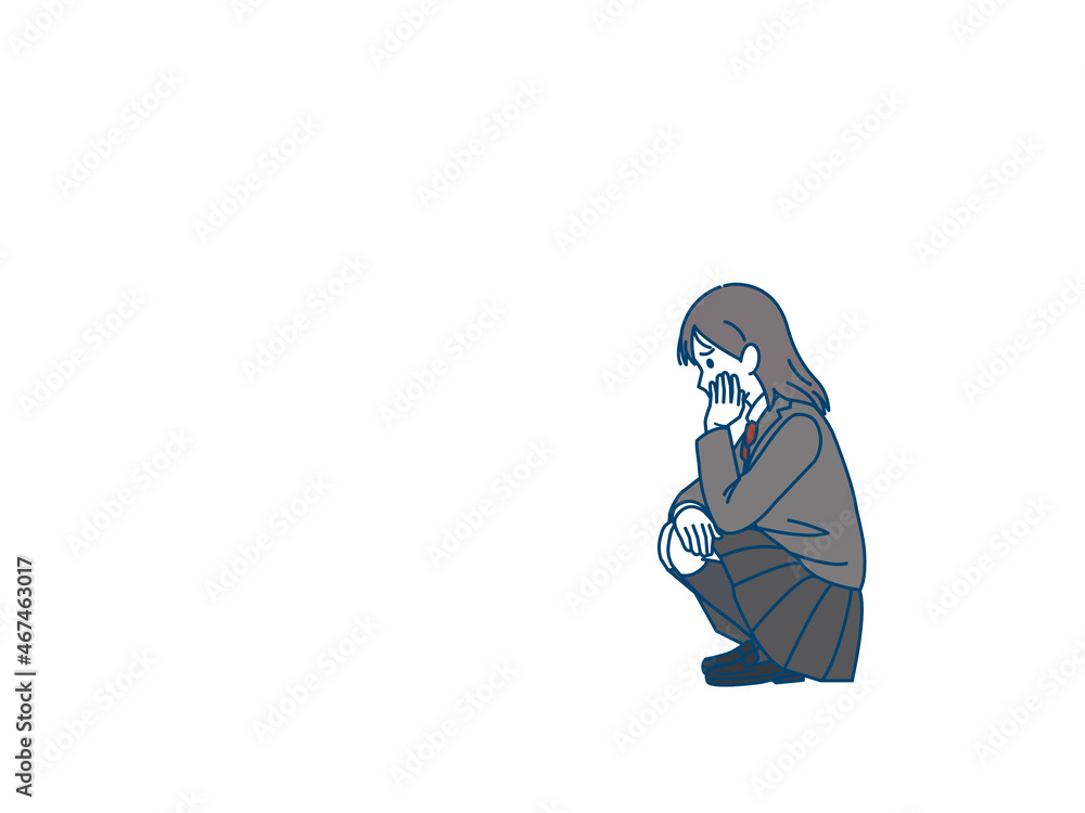 落ち込む女の子 学生 中高生 高校生 中学生 悩み 失敗 イラスト素材 Stock Vector Adobe Stock