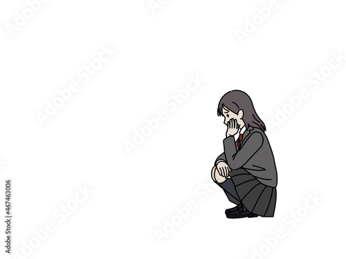落ち込む女の子　学生　中高生　高校生　中学生　悩み　失敗　イラスト素材