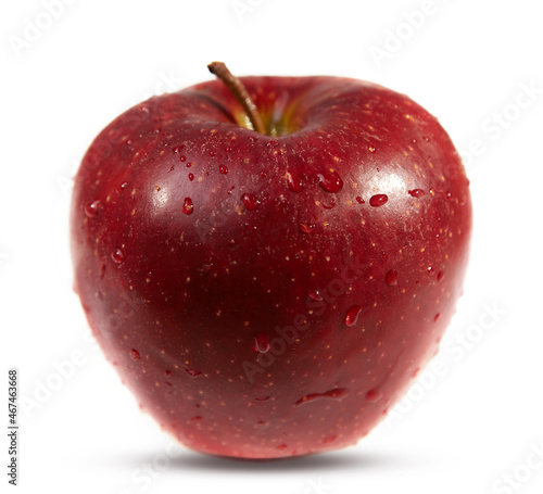 Red apple isolated on white. Fresh red apple with drops water.