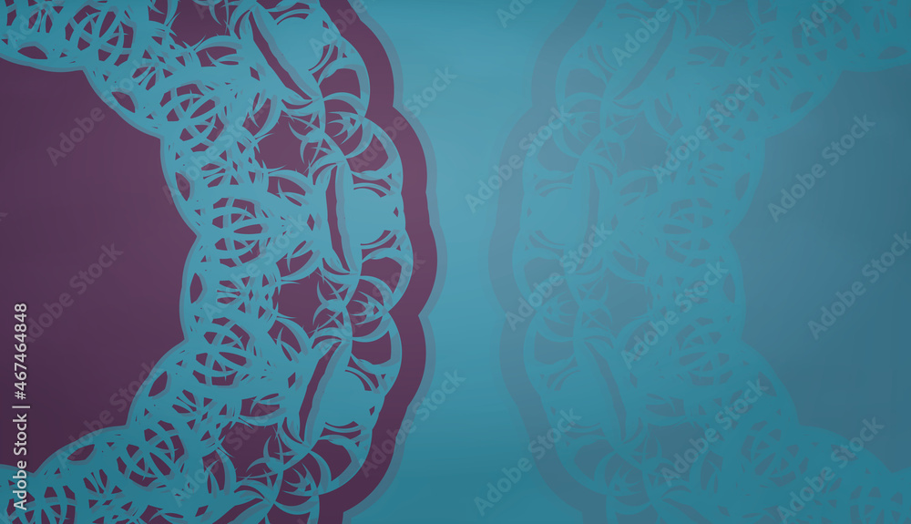 Turquoise banner template with abstract purple pattern and place for logo or text