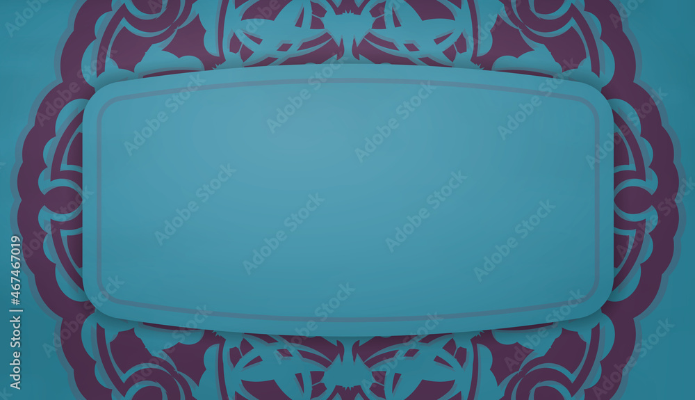 Turquoise banner with a purple mandala and a place under the logo