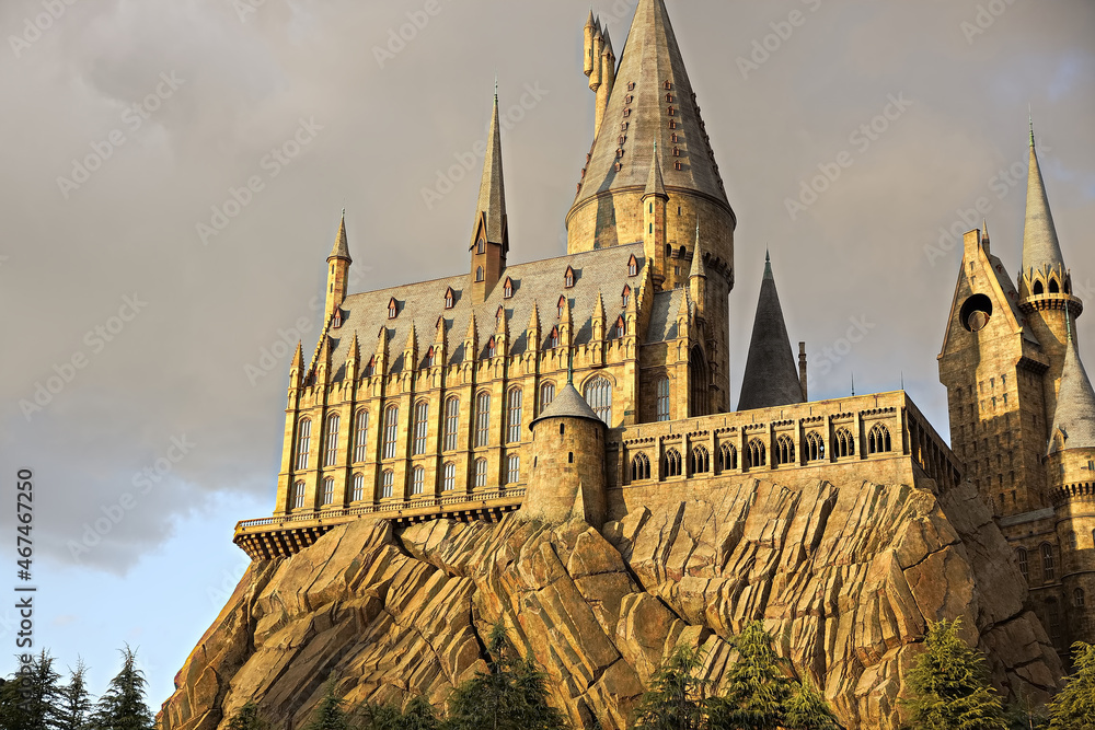 Osaka Japan Nov 5 2021: Hogwarts castle at the Wizarding World of