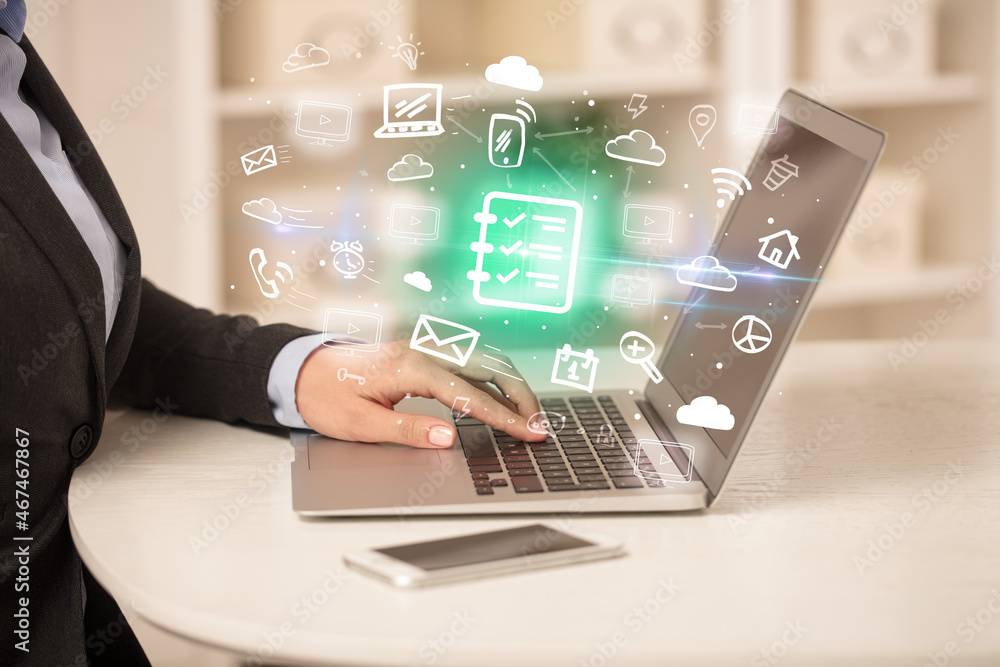 Businessman working on laptop with new business concept Businessman working on laptop with new business concept