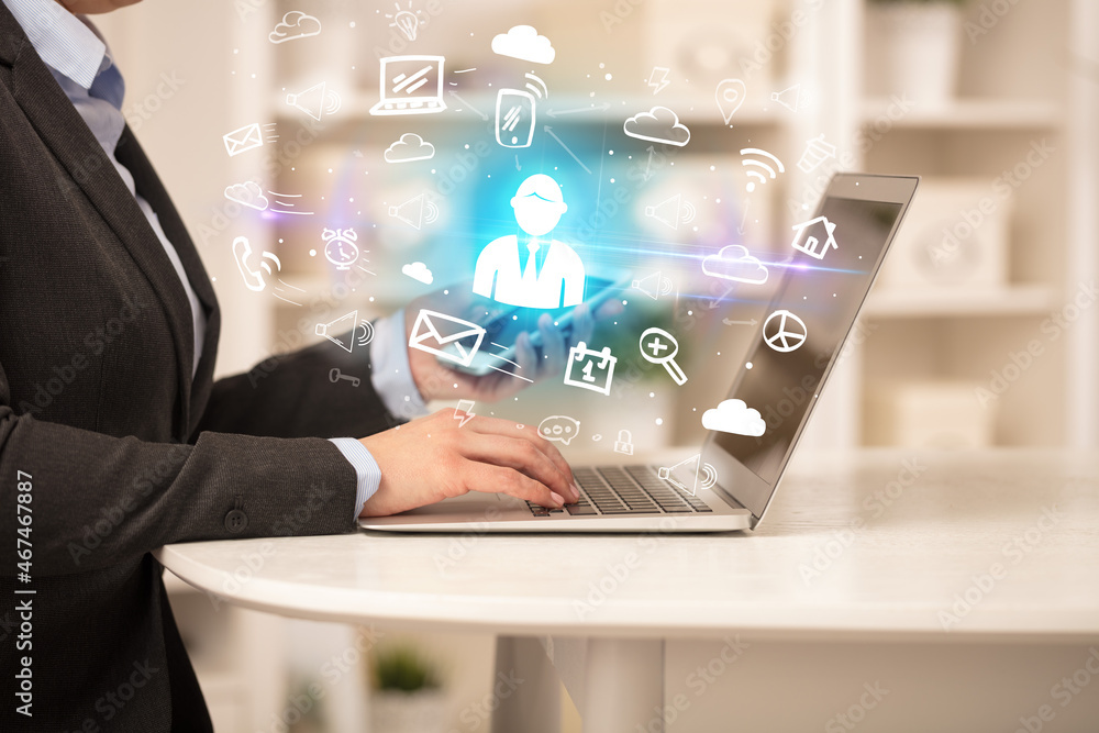 Businessman working on laptop with new business concept Businessman working on laptop with new business concept