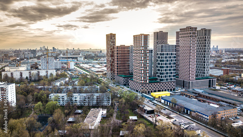 panorama from a drone on a residential area of Moscow. new high-rise buildings against the background of old low houses. general plan © LemPro Filming Life