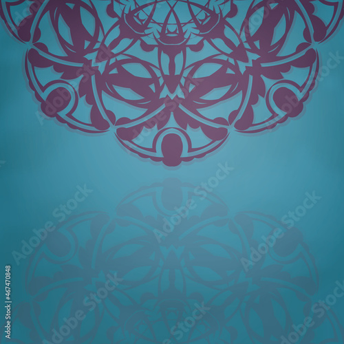 Turquoise flyer with vintage purple ornaments prepared for typography.