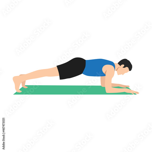 Man doing Forearm plank exercise. Flat vector illustration isolated on white background