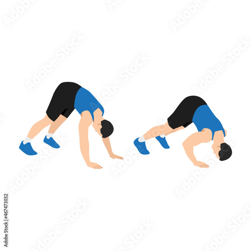 Man doing Pike push up exercise. Flat vector illustration isolated on white background