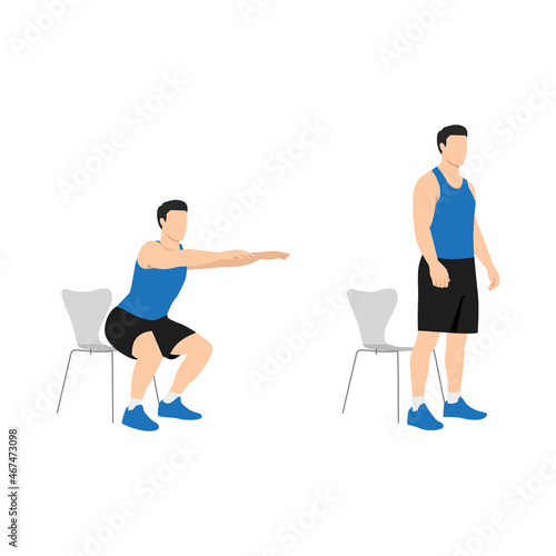 Man doing Chair squat exercise. Flat vector illustration isolated on white background photo