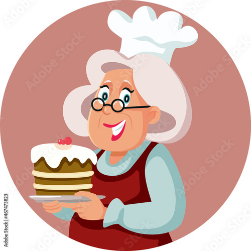 Senior Home Cook Holding a Plate Vector Cartoon Illustration