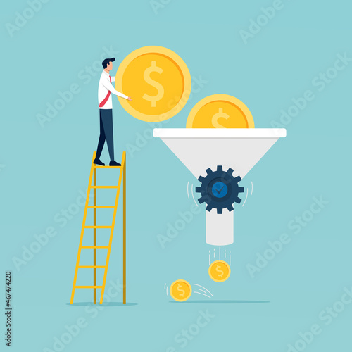 Costs reduction, costs cut, costs optimization business concept. Flat vector illustration