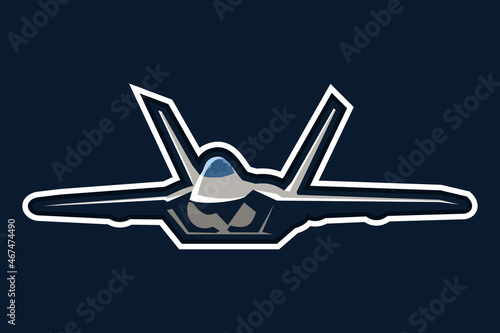 American cold war stealth fighter plane vector illustration. simple aircraft logo, military equipment.