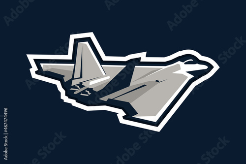 American cold war stealth fighter plane vector illustration. simple aircraft logo, military equipment.