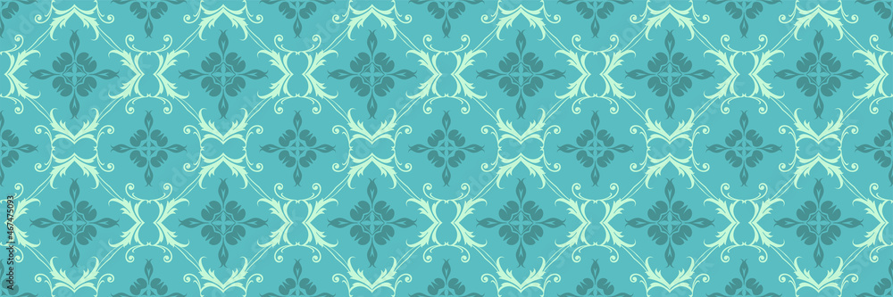 Abstract background image with floral ornaments on a blue and green background. Seamless background for wallpaper, textures. Abstract background image with floral ornaments on a blue and green background. Seamless background for wallpaper, textures.