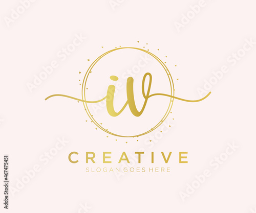 Initial IV feminine logo. Usable for Nature, Salon, Spa, Cosmetic and Beauty Logos. Flat Vector Logo Design Template Element.