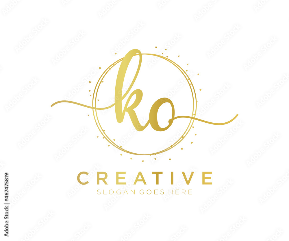 Initial KO feminine logo. Usable for Nature, Salon, Spa, Cosmetic and Beauty Logos. Flat Vector Logo Design Template Element. - obrazy, fototapety, plakaty 