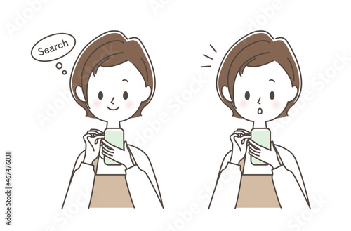 スマートフォンで検索する女性