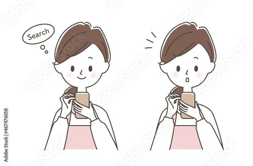 スマートフォンで検索する主婦