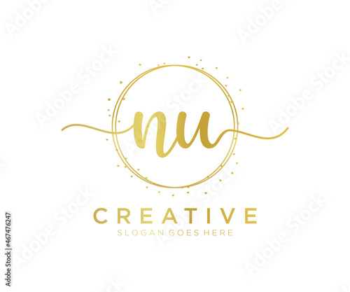 Initial NU feminine logo. Usable for Nature, Salon, Spa, Cosmetic and Beauty Logos. Flat Vector Logo Design Template Element.