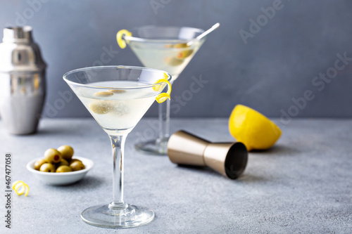 Classic lemon drop martini with olives and lemon photo
