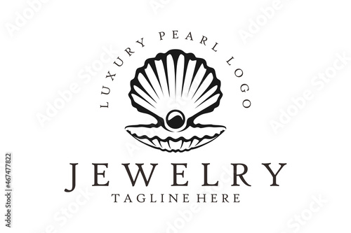 Beauty Luxury Elegant Pearl Jewelry Seashell Oyster Scallop Shell Oyster Cockle Clam Mussel logo design