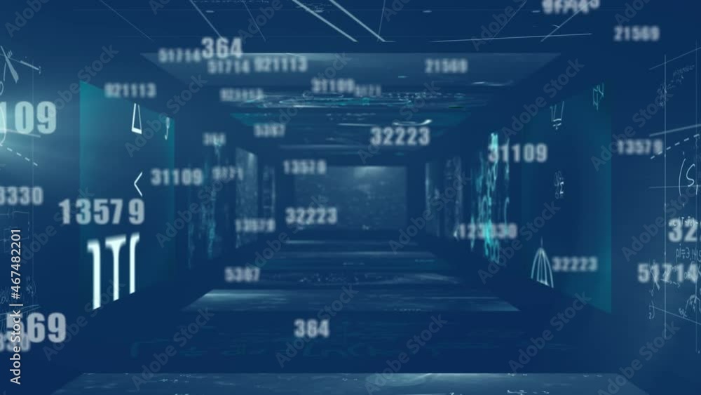 Animation of data processing over tunnel of screens Animation of data processing over tunnel of screens
