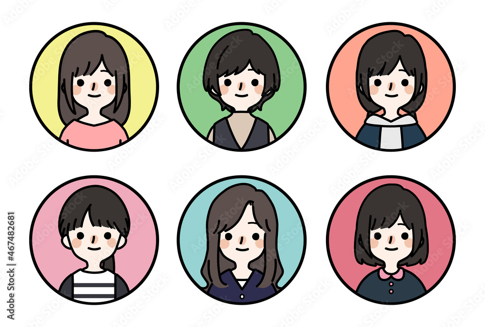 人物アイコンセット_かわいい私服の女の子