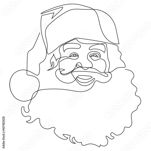 Continuous line drawing. One line Santa Claus. Merry christmas and happy new year vector illustration