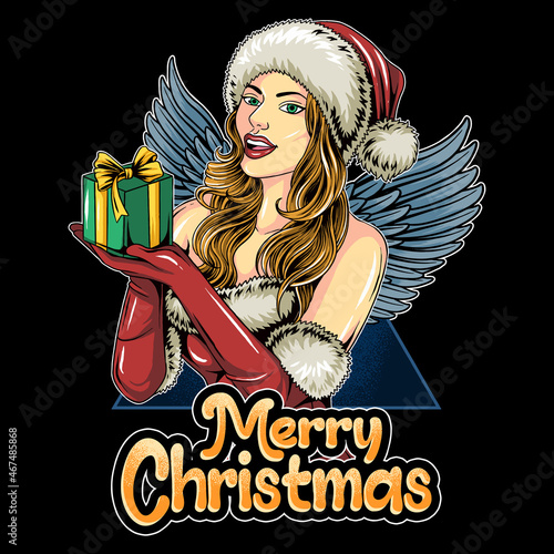 christmas santa claus girl brings christmas gifts on christmas eve