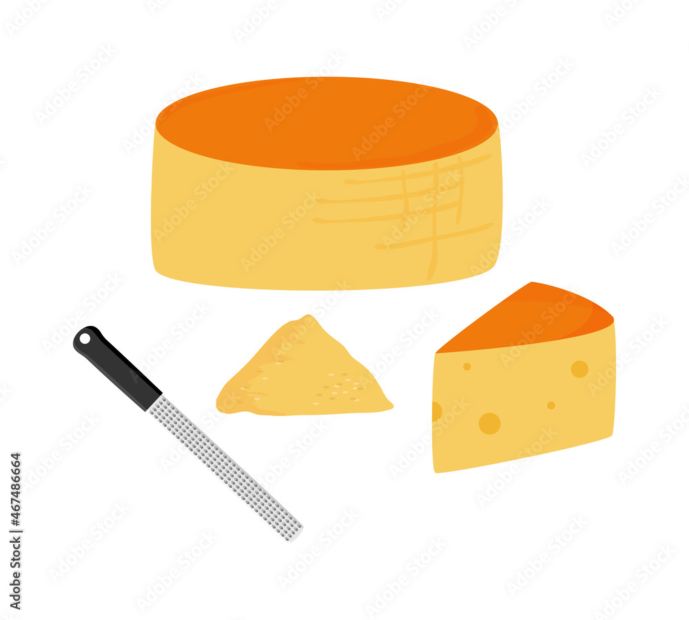 ホールチーズ チーズ 一切れ チーズグレーター チーズおろし ベクターイラスト Stock ベクター Adobe Stock