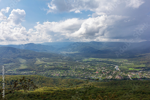 Travel along the mountain range and plateau in a picturesque area, on a summer day, communication with nature, a tourist quest.