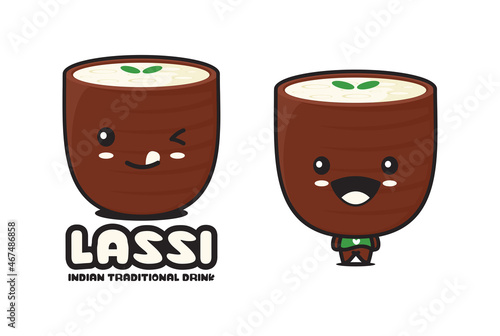 funny lassi cartoon mascot, indian traditional drink vector illustration