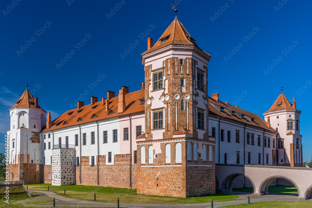 Old Mir castle complex at summer time, Belarus