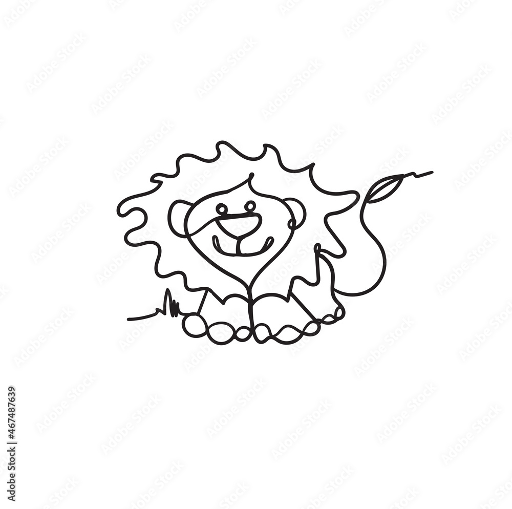lion animal illustration icon vector continuous line drawing