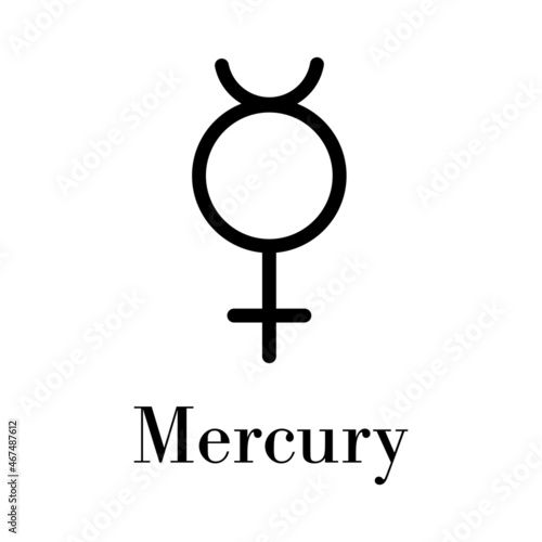 Planet alchemy symbols. Mercury sign icon. Isolated outline vector simple pictogram on white background