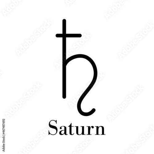 Planet alchemy symbols. Saturn sign icon. Isolated outline vector simple pictogram on white background