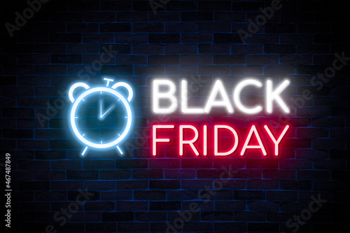 Black Friday neon sale with an alarm clock.