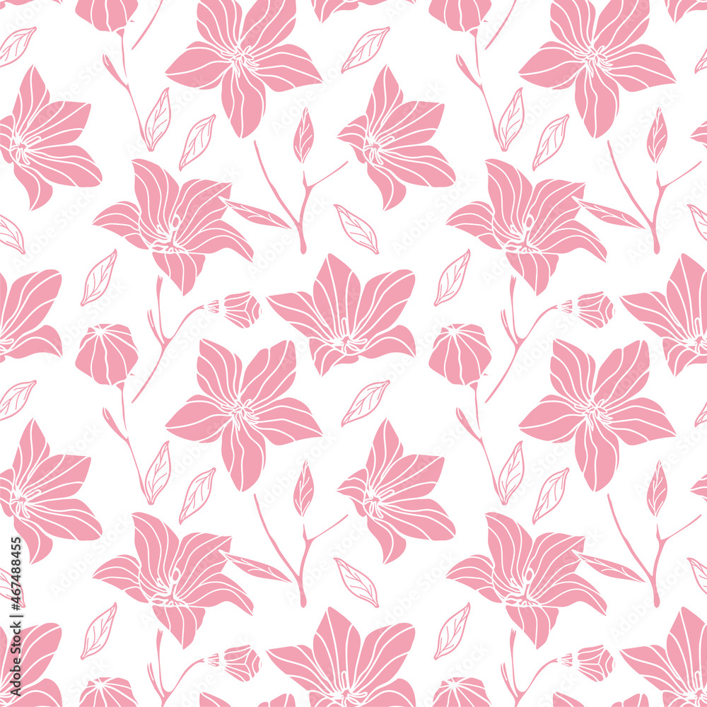 Floral seamless pattern design. Pastel pink color vector fabric design.