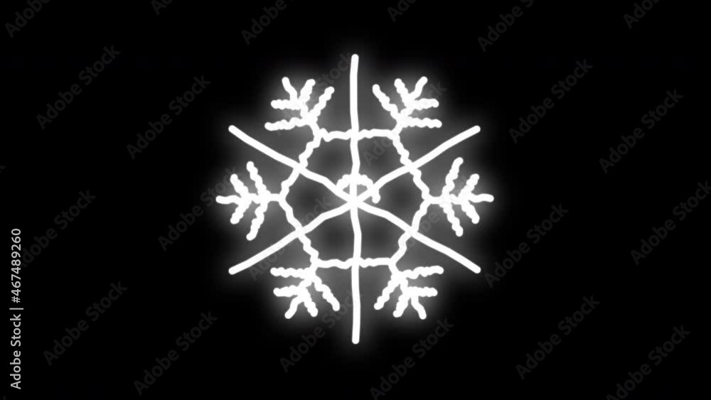 Snowflake self drawing animation. Glowing outline on black background. Snowflake self drawing animation. Glowing outline on black background.