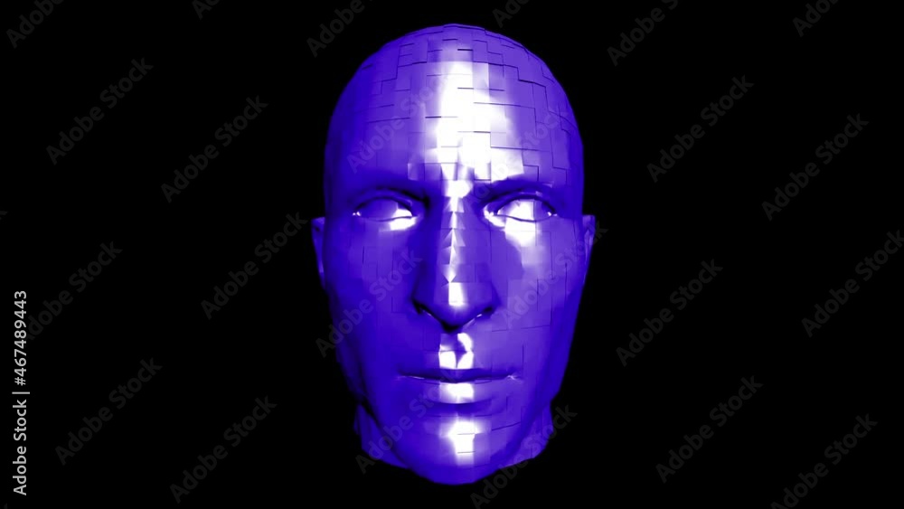 Assembling human head from cubes. Rotating 3D animation showing a process of building of the human head Assembling human head from cubes. Rotating 3D animation showing a process of building of the human head