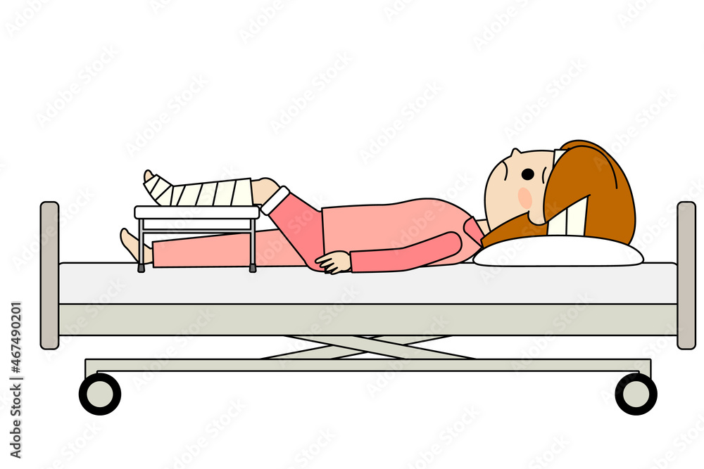 怪我や骨折をして入院し不安な様子の女性 Stock Vector | Adobe Stock