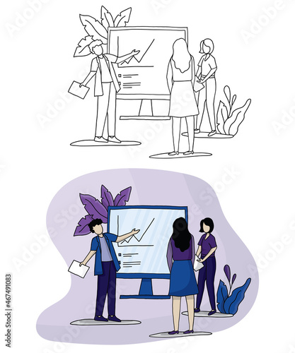 Business illustration with hand drawn style. Strategic business planning abstract concept vector illustration set. Business mission, vision statement, competitive intelligence, goals and philosophy