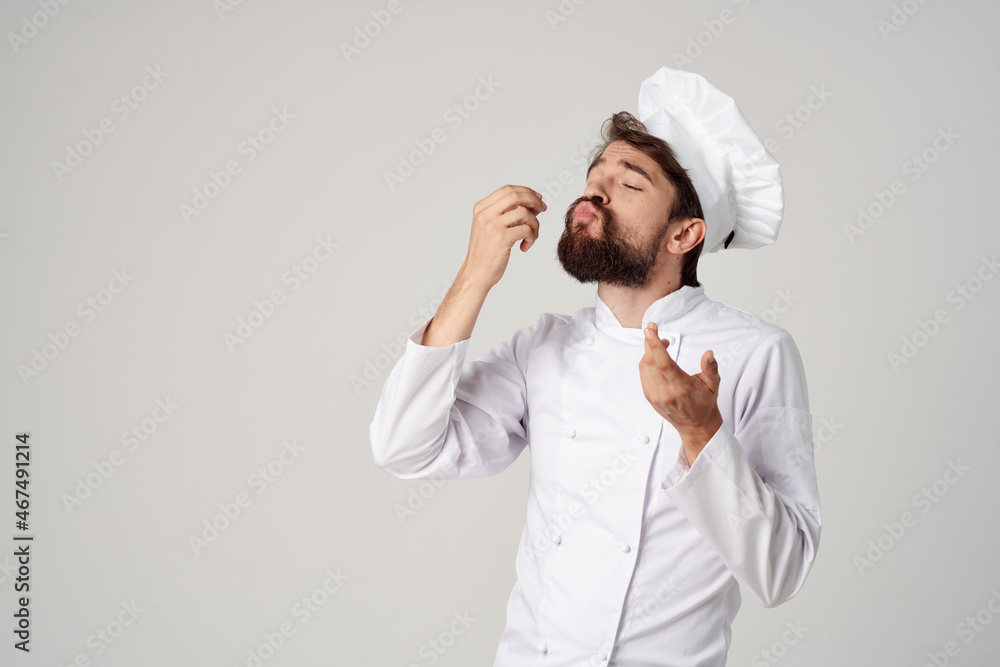 bearded man chef restaurant provision of services light background bearded man chef restaurant provision of services light background