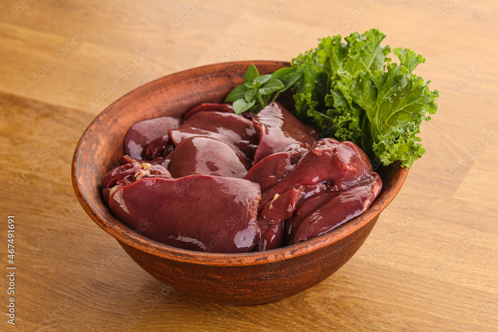 Raw chicken liver in the bowl Raw chicken liver in the bowl