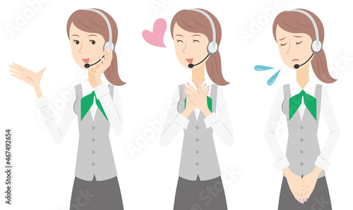 電話対応するヘッドセットをした若い女性