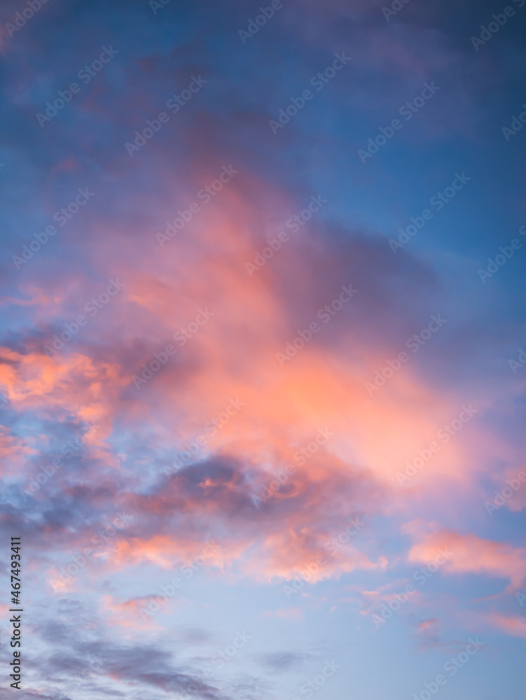 Beautiful blue sky and orange clouds in morning background.