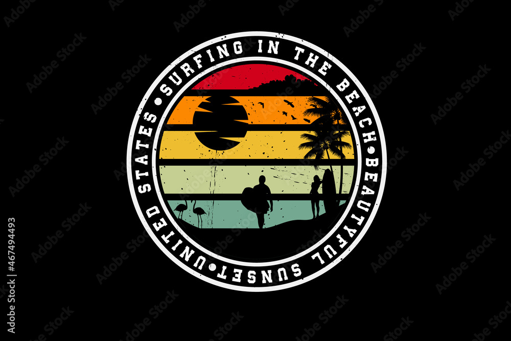 Obraz premium Surfing in beach silhouette design