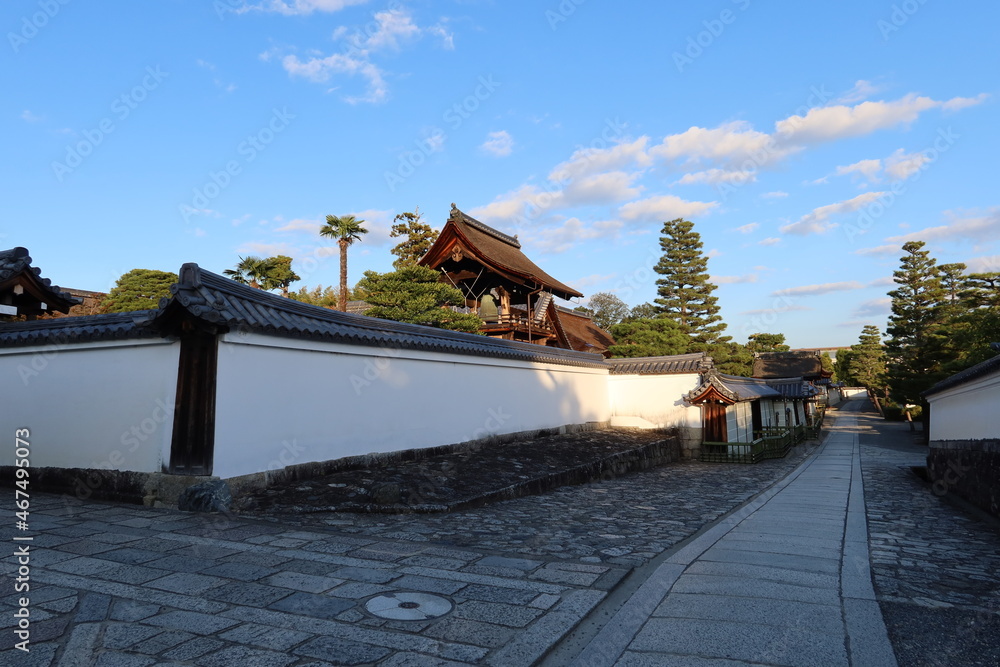 Fototapeta premium A Japanese temple in Japan 日本の京都にあるお寺: Gyokuho-in Subordinate Temple and its belfry in the precincts of Myoshin-ji Temple 妙心寺の境内にある玉鳳院の鐘楼と白壁 