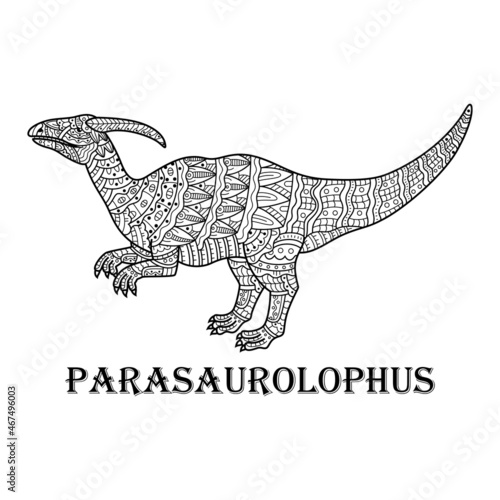 Hand drawn of parasaurolophus in zentangle style