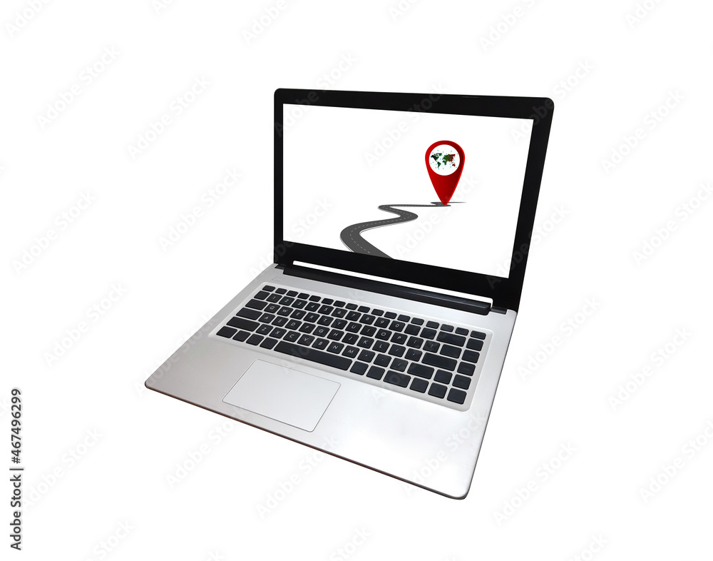 notebook screen on the background. A Road Drive Travelers use GPS technology to facilitate travel. Work procedure planning to achieve objectives Step symbols for successful business notebook screen on the background. A Road Drive Travelers use GPS technology to facilitate travel. Work procedure planning to achieve objectives Step symbols for successful business